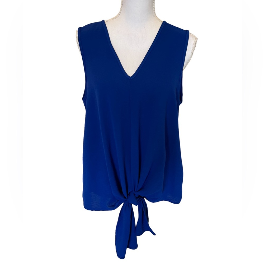 Sleeveless Royal Blue Tie Front Blouse Size Large Boutique Brand Cottagecore